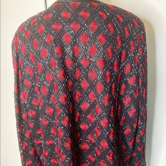 Niteline Della Roufogali Black Red Beaded Evening Jacket L - Picture 2 of 5